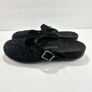 Vionic Lidia Suede Mary Jane Clog Mules Black Woman's 8 Ortho Comfort Boho Chic